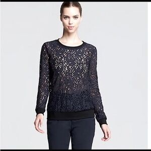 Theory Jaidyn Sheer Lace Long Sleeve Blouse